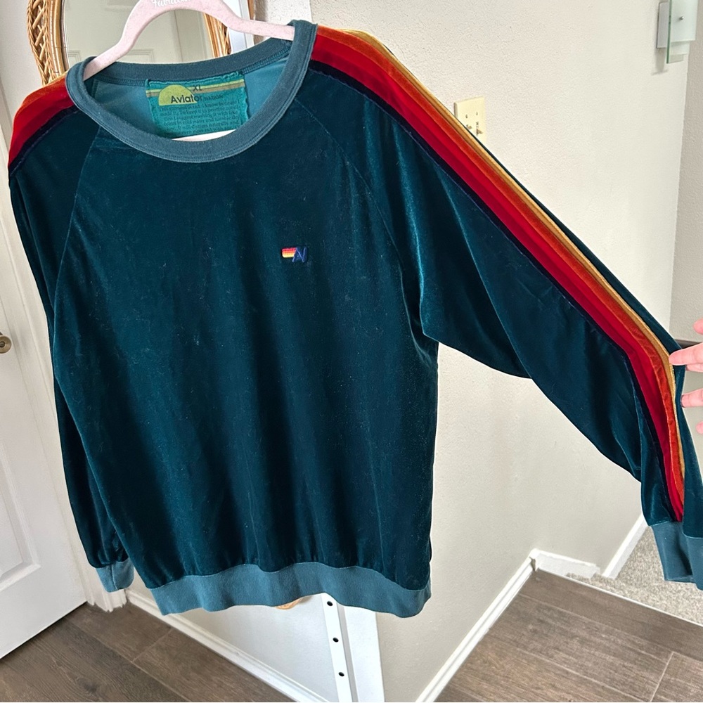 Aviator Nation / Emerald green Velvet Velour with Rainbow Stripes - Picture 5 of 9